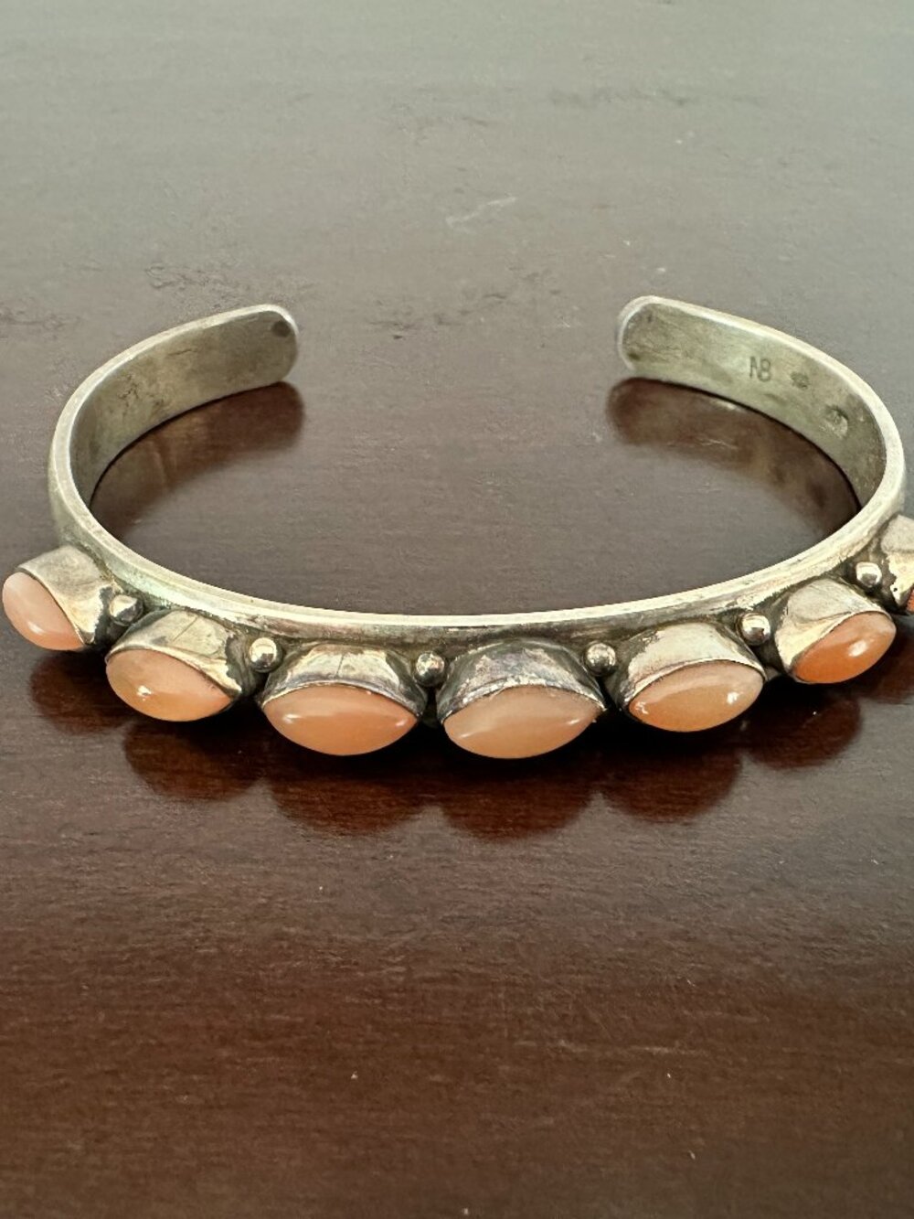 925 Sterling Silver Cuff Bracelet Dome Orange Spiny Orange Cabochons NB India